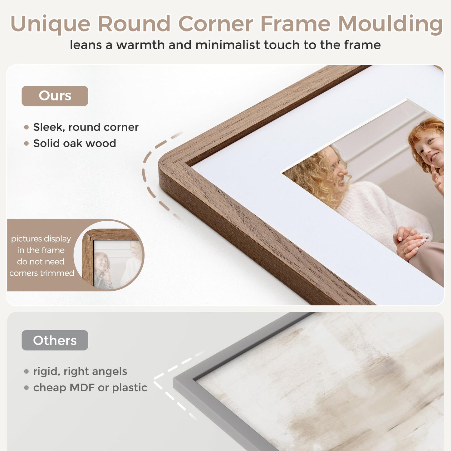 FLYJOE 5x7 Solid Oak Wood Photo Frame | 5x7 Picture Frame With Mat For 4x6 | Plexiglas And Hanging Hardware Included | Walnut Wood (1 Pack)