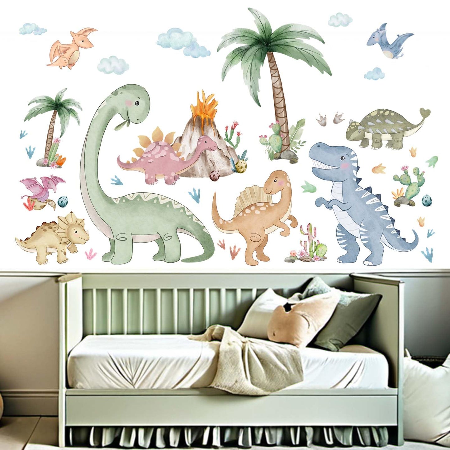 Dinosaur Wall Stickers for Boys Room: Peel and Stick Dino Wall Decals - Baby Nursery Bedroom - Children Supplies Ages 1-12 Years Wall Decor Art