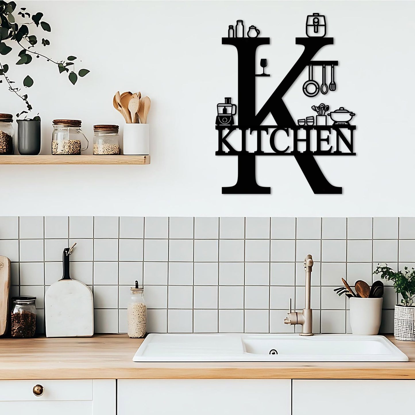 AHYS Kitchen Wall Decor Rustic Metal Kitchen Sign Wall Art for Farmhouse Home Dining Room Decorations - Black