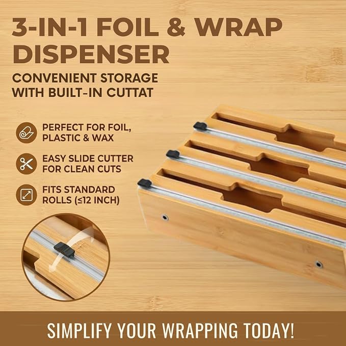 9 in 1 Storage Bag Organizer for Kitchen Drawer, Foil and Plastic Wrap with Cutter, Organizers Compatible Gallon, Quart, Sandwich Snack