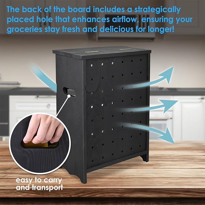 Ikee Design Free Assemble Wooden Countertop Potato and Onion Storage Bin Box, Countertop Cabinet, Wooden Bread Boxes, Potato Storage, Coffee Station,11.8W x 6.8D x 16H in, Black Color
