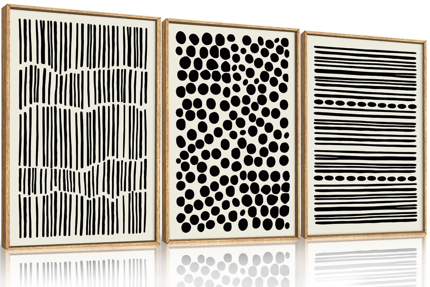 KAIRNE Abstract Black and White Framed Canvas Wall Art Set, Modern Geometric Wall Decor, Minimalist Line Art Prints, Neutral Boho Dots Artwork for Living Room, Bedroom, Farmhouse, Office -24"x36"x3