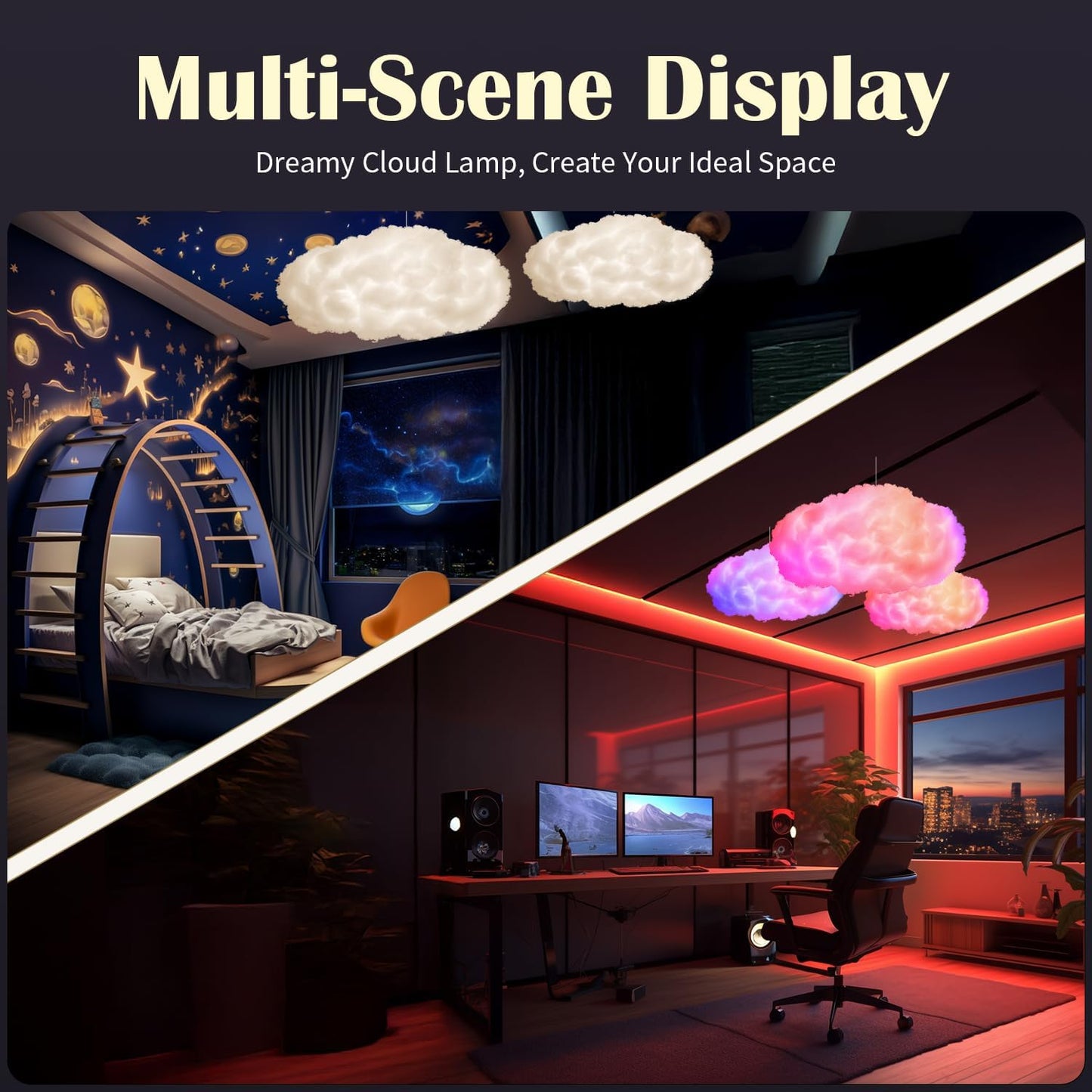 oooYYDSxxx 3D Cloud Lamp 1 Pack APP Controlled Music Sync 24 Inch Cotton LED Mood Lights 16 Million Color Changing Wireless Remote USB Powered for Bed