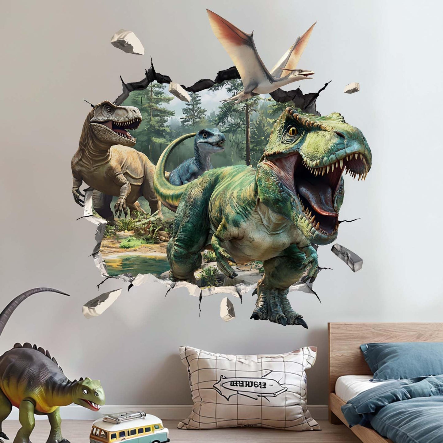 Amimagen 3D Dinosaur Wall Stickers - Tropical Palm Tree Leaf Dino Wall Decals - Nursery Kids Baby Boys Room Daycare Playroom Classroom Wall Decor