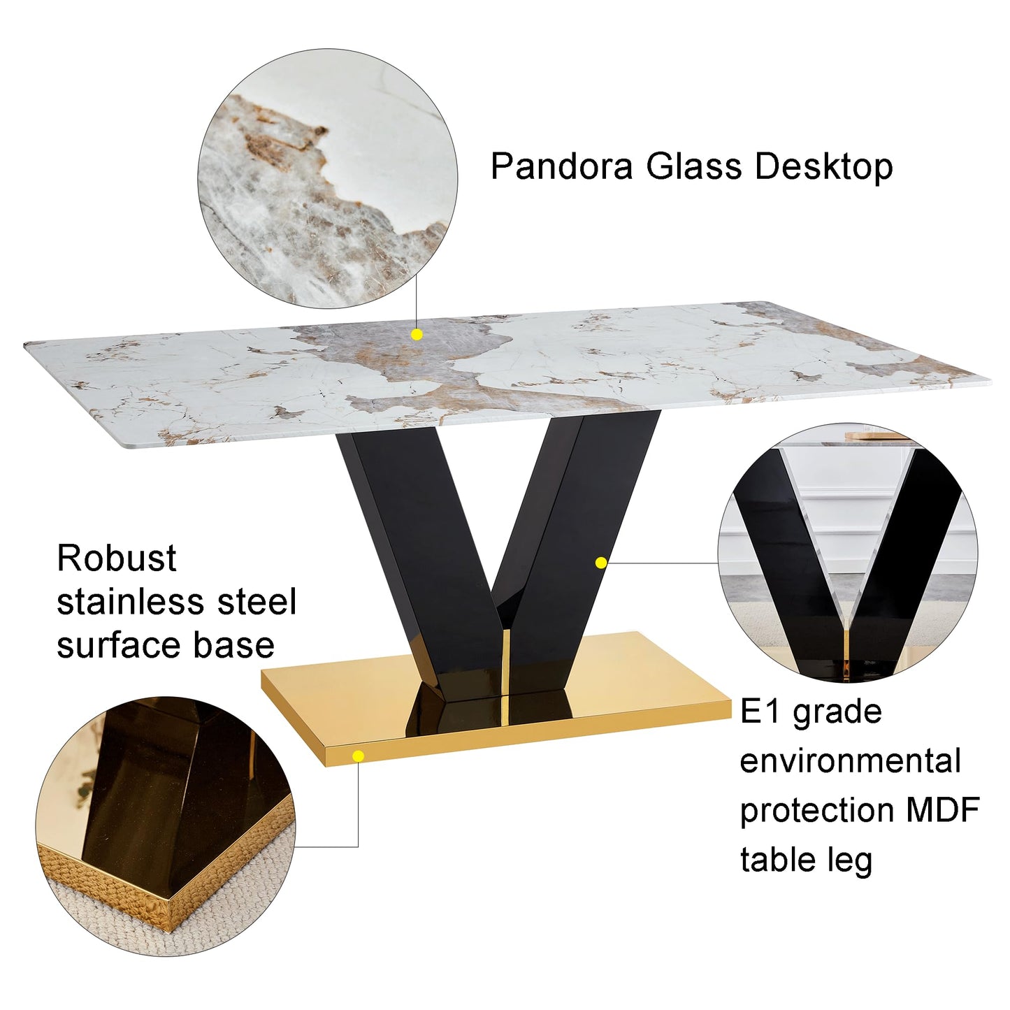 gopop Marble Dining Table,Modern Dining Room Table with Golden Stainless Steel Base,Marble Kitchen Table for 8 People,71'' Gold Dining Table Ideal for Living Room Home Office