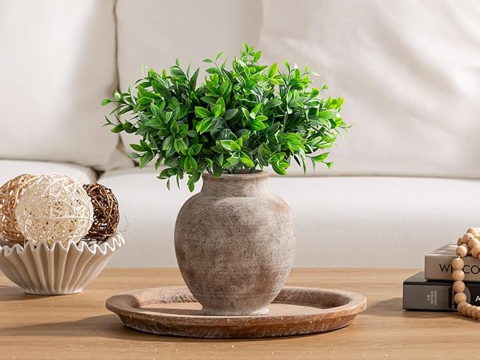 Ceramic Flower Vases Home Decor, Rustic Farmhouse Decorative Vase Pottery Pampas Grass Vases for Decor Table Living Room Entryway Mantel Bookshelf Bedroom Bathroom Kitchen - 7.4 Inch Rustic