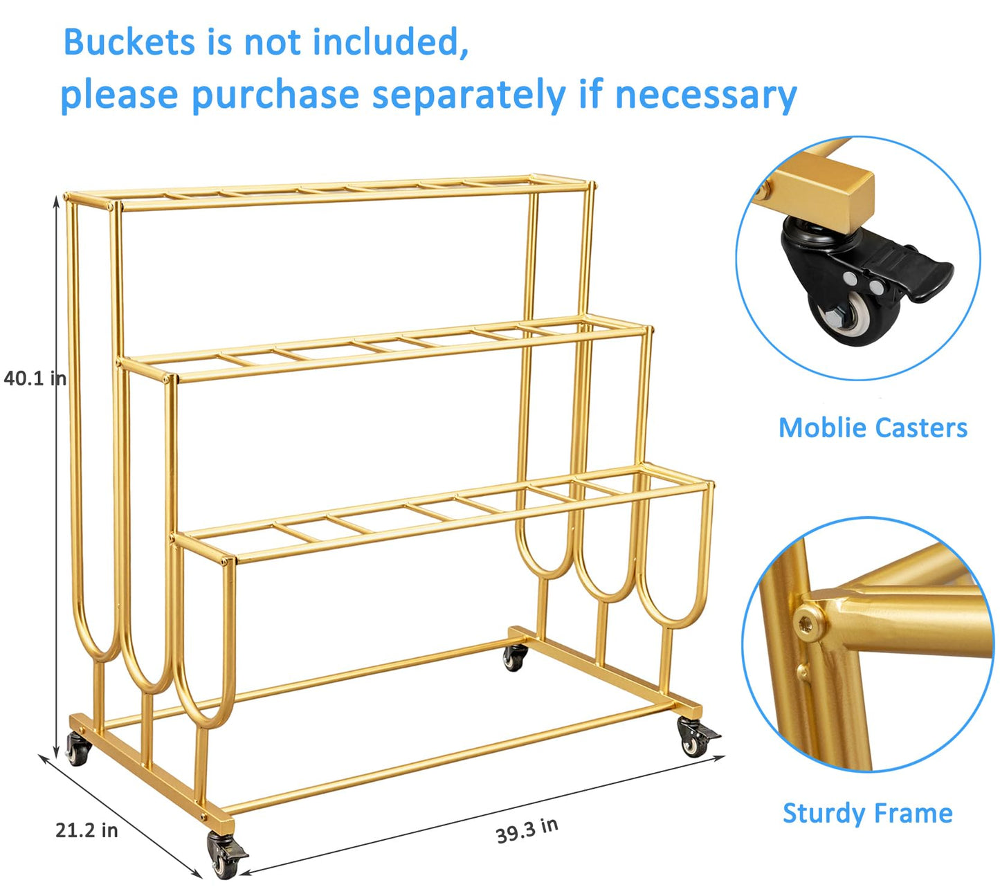 FEFZSFER Flower Display Stand Frame, 3-Tier Flower Cart with Wheels, Metal Floral Display Rack , Moving Florist Bouquet Shelf for Shop ,Flower Bar, Events, without Buckets(White, 3 Tier)