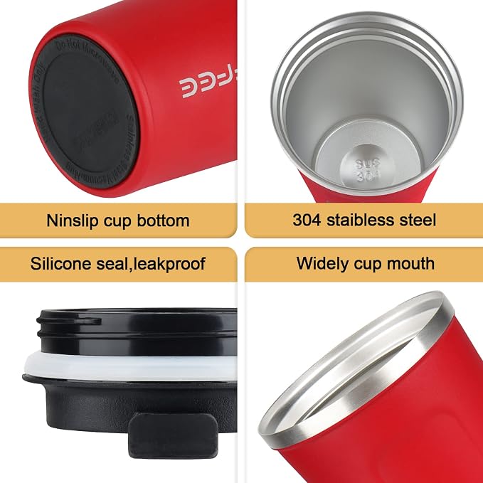 CS COSDDI 12 oz Stainless Steel Vacuum Insulated Tumbler - Coffee Travel Mug Spill Proof with Lid - coffee Cup for Keep Hot/Ice Coffee,Tea and Beer （Red）