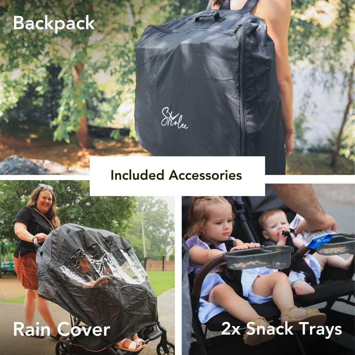 Strolee Lightweight Double Side by Side Stroller - 22 Lbs, 9.5" Compact Fold, Twin Nap Ready Seating, No Rethread Harness, Magnetic Buckle & Ultra Plush Seat 60Lb Max Per Seat- (v2 Black)