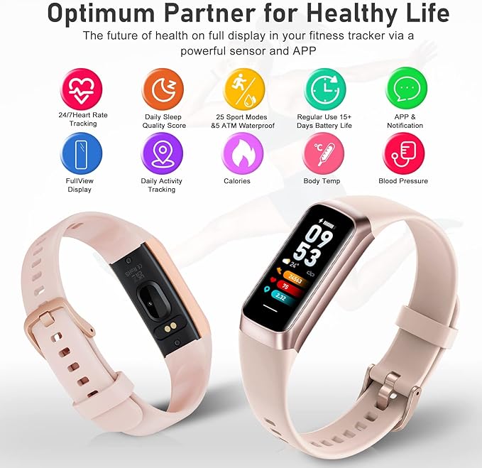 Fitness Tracker with Step Counter/Calories/Stopwatch, Activity Tracker, Health Tracker with Heart Rate Monitor, Sleep Tracker,1.10''AMOLED Touch Color Screen, Pedometer Watch for Women Men