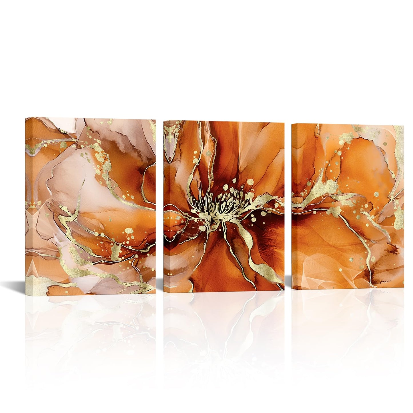 Visual Art Decor Flower Wall Art Bathroom Decor Floral Pictures Woman Girls Bedroom Office Wall Decor, Framed 12x16inchx3Pieces (Orange)