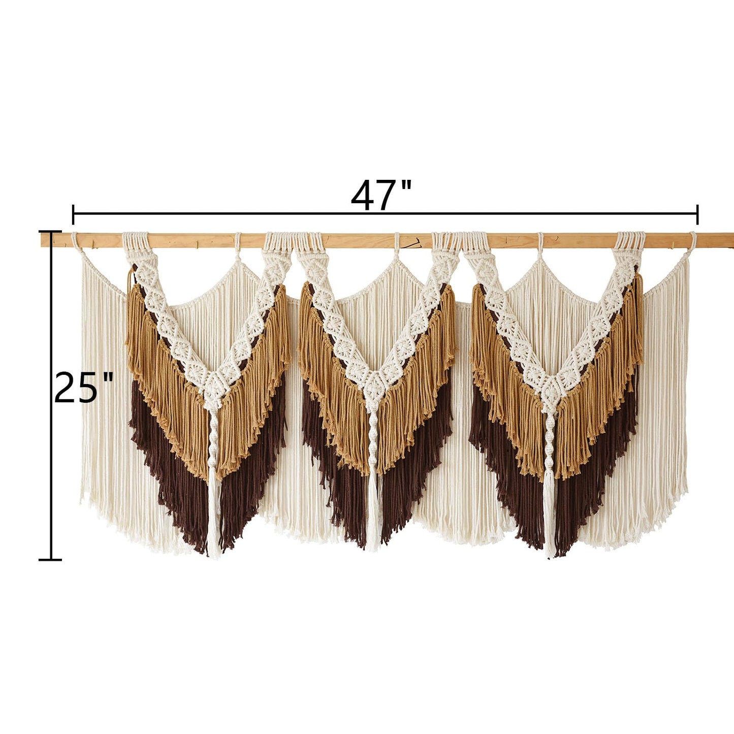 Macrame Wall Hanging Boho Wall Hanging Brown Dorm Wall Decor Craftsmanship Handmade Tassel Knotting Boho Fiber Art Home Room Decor 47" W x 25" L