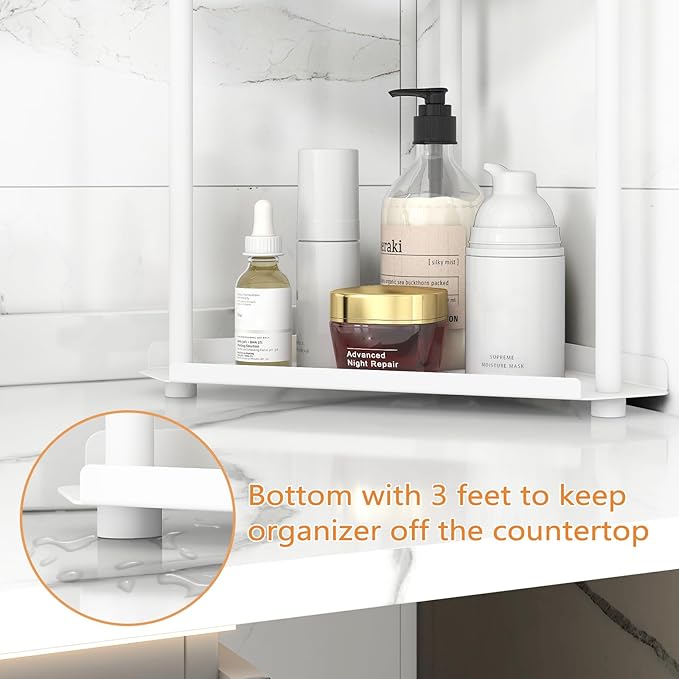 Jesginboo 2 Tier Bathroom Counter Organizer, Vanity Organizer Corner Shelf, Skincare, Makeup Countertop Organizers, Kitchen, Bathroom Counter Storage, White