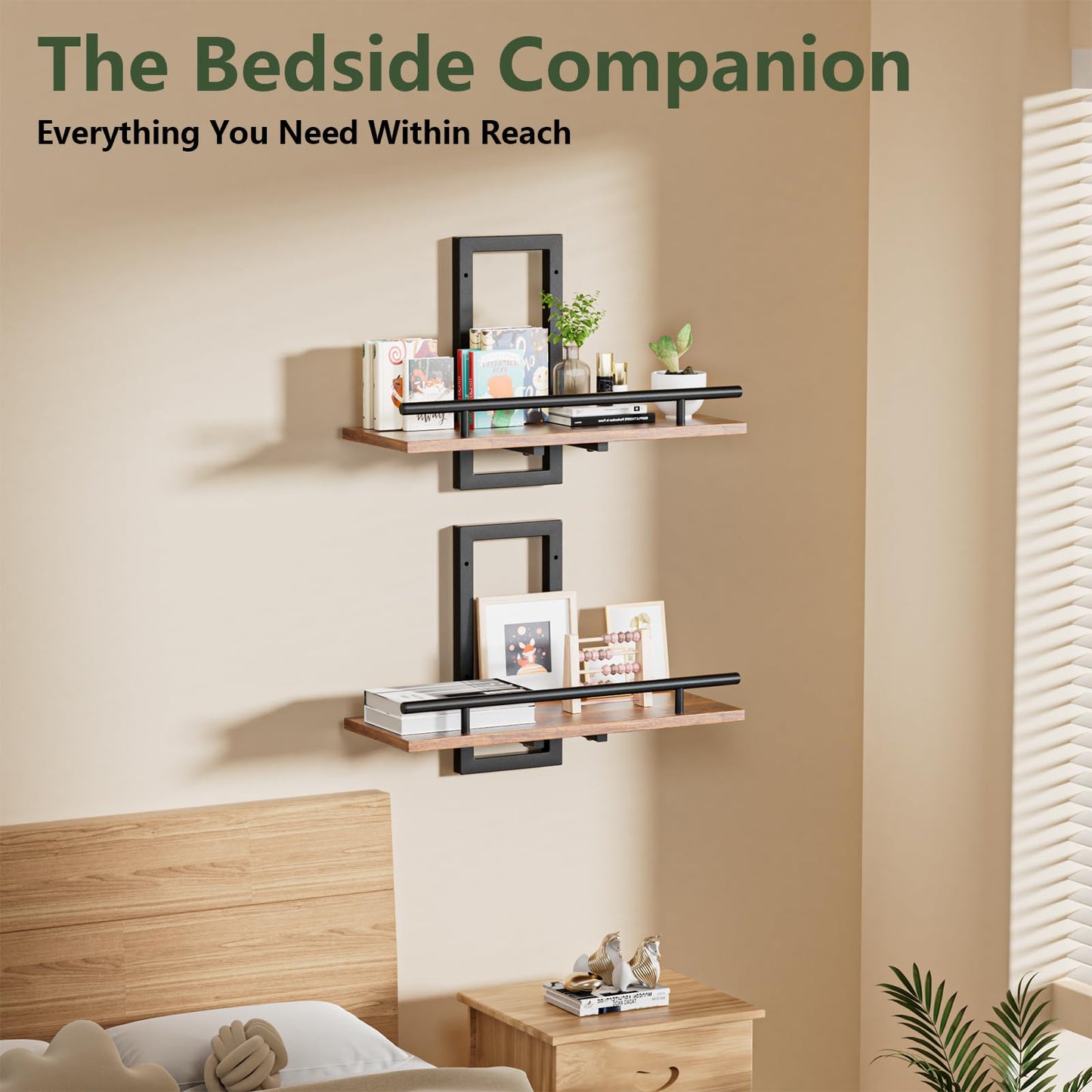 Sbosbo Floating Shelves for Wall to Hold Plants and Small Decor, 15.8 Inch Wall Mounted Shelves Set of 2, Easy to Mount Book Shelf for Bedroom, Living Room, Bathroom, Kitchen, Rustic Brown