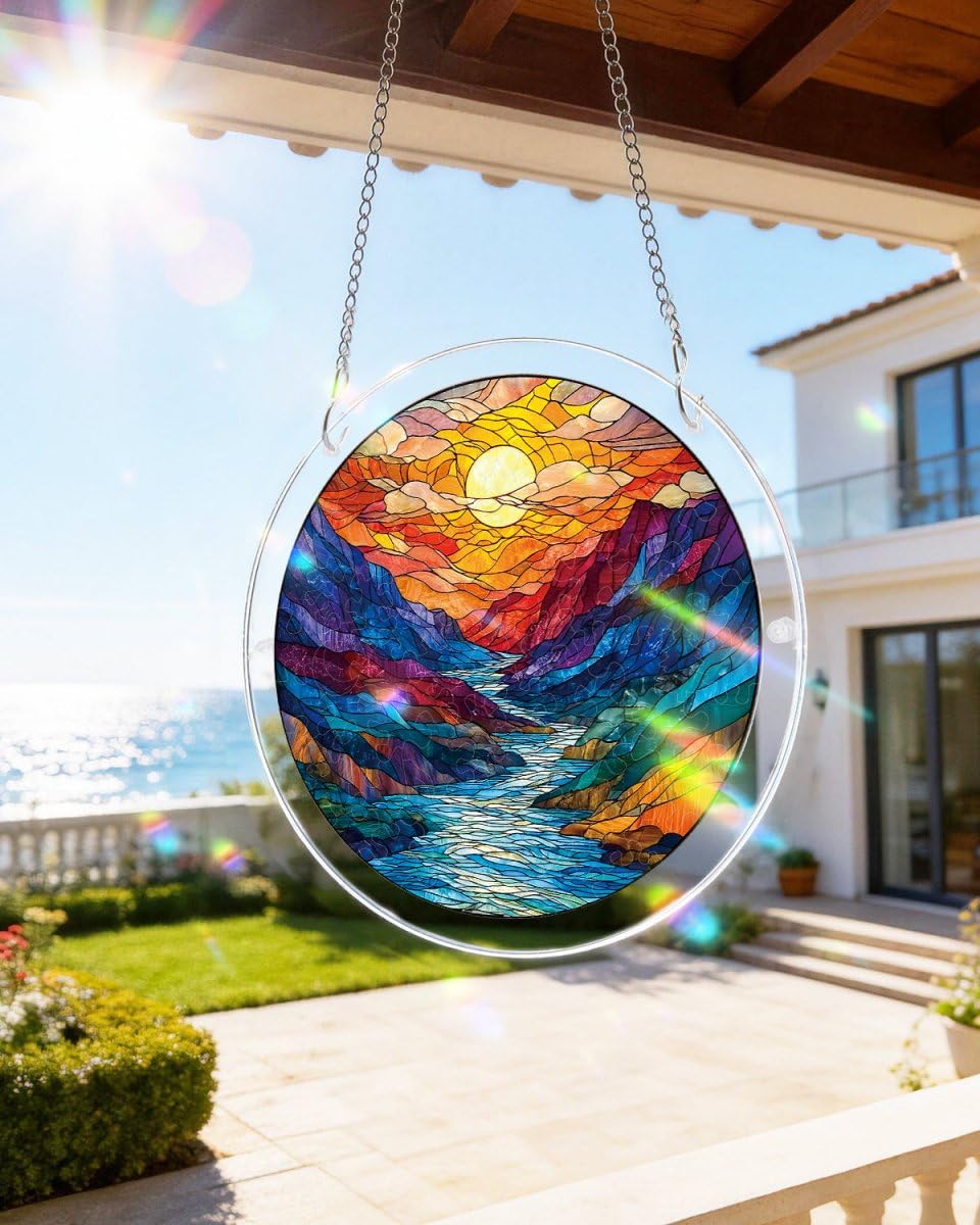 Acrylic Jigsaw Puzzle Suncatcher - Rainbow River, Stained Glass Window Hanging, DIY Sun Catcher Kit Home Decor for Window Garden Hanging, Gift for Women, Mom, Friends (8.2 in)