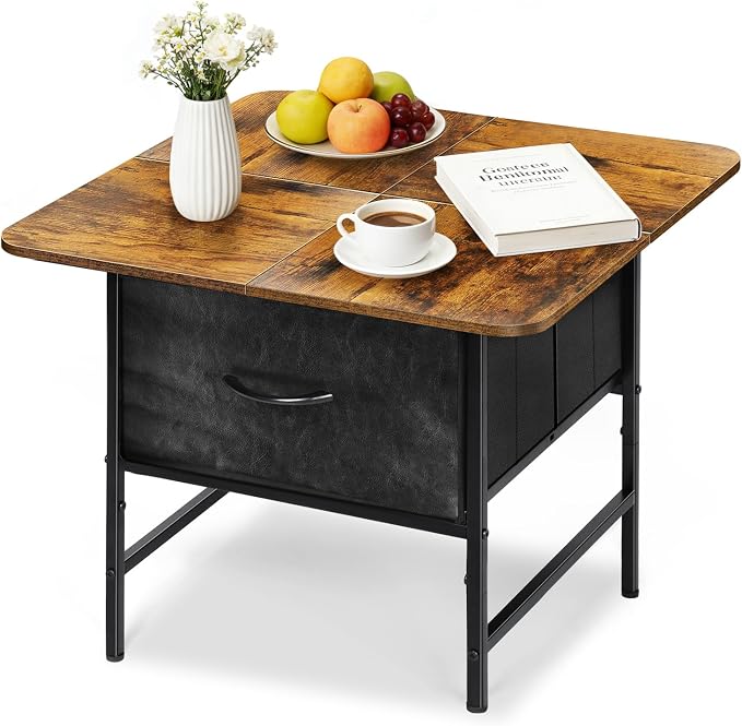 Coffee Tables for Living Room,Modern Small Coffee Table with 2 Large Storage Drawers,Wooden Square Center Table for Small Space,Apartment,Dorm,Home Office,Rusitc Brown