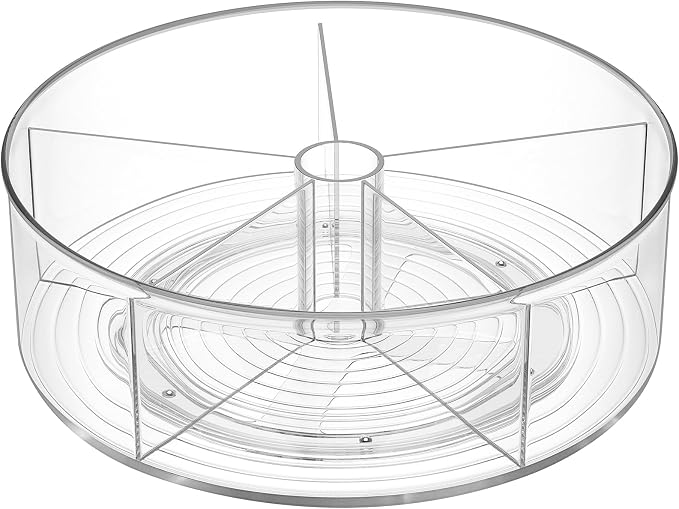 Divided Lazy Susan Turntable Organizer, 11.5" Clear Round Plastic Lazy Susan Turntable, Rotating Storage Container Tray for Pantry, Fridge and Kitchen