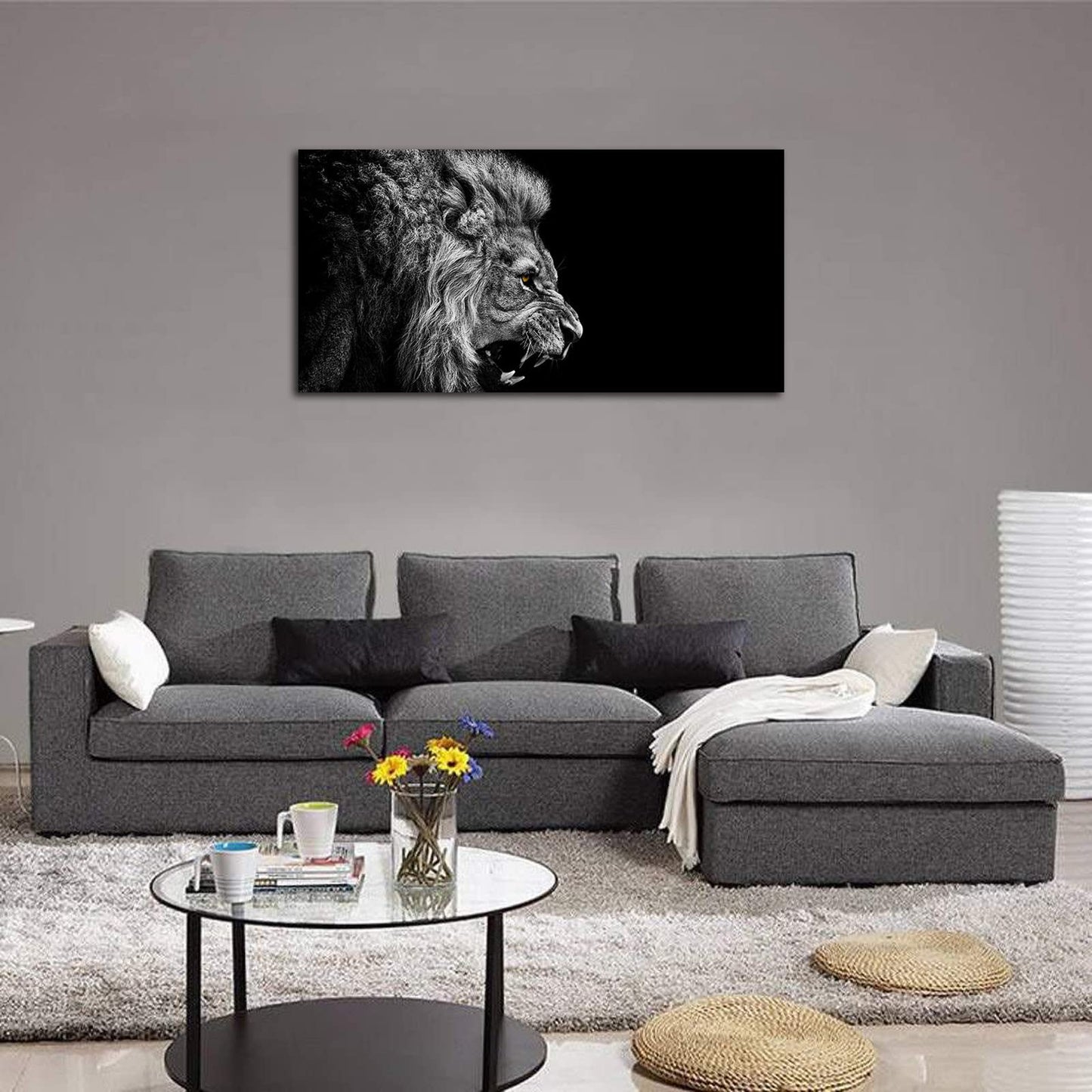 arteWOODS Canvas Wall Art Lion Painting Modern Large Beast Canvas Artwork Contemporary Wall Art Pictures Black and White Lion for Kitchen Office Home Decoration 24" x 48"