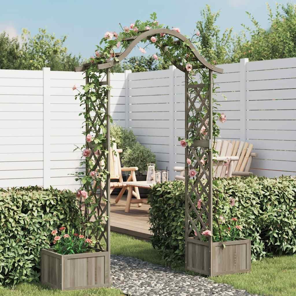 Solid Firwood Garden Pergola with Decorative Inlays and Planter Natural Wood Garden Structure for Outdoor Patio Decor