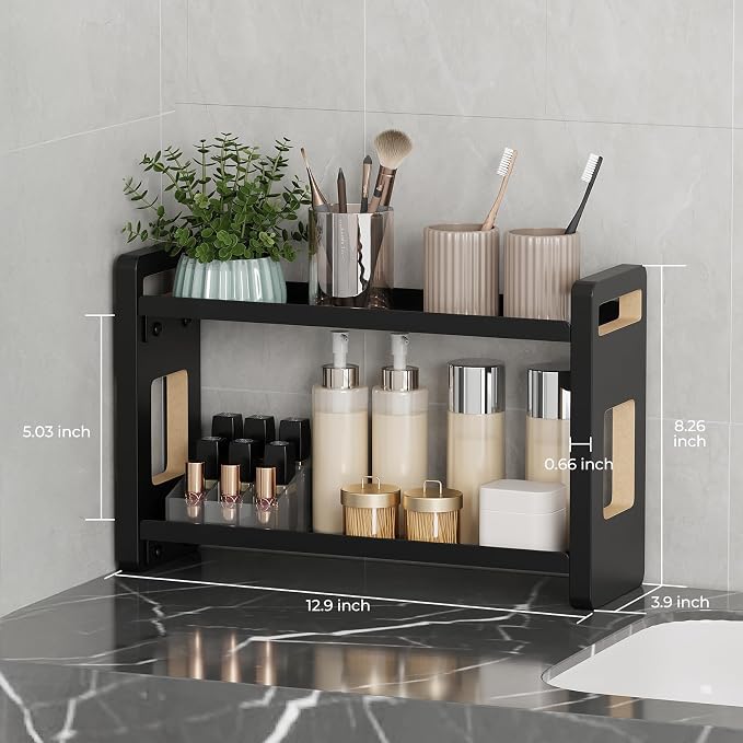 Bathroom Counter Organizer,Bathroom Counter Shelf,Bathroom Organizers,Under Sink Organizer,Cologne Organizer For Men,Colognes Stand,Cologne Cabinet,Vanity Shelf(Black 2 Tier)