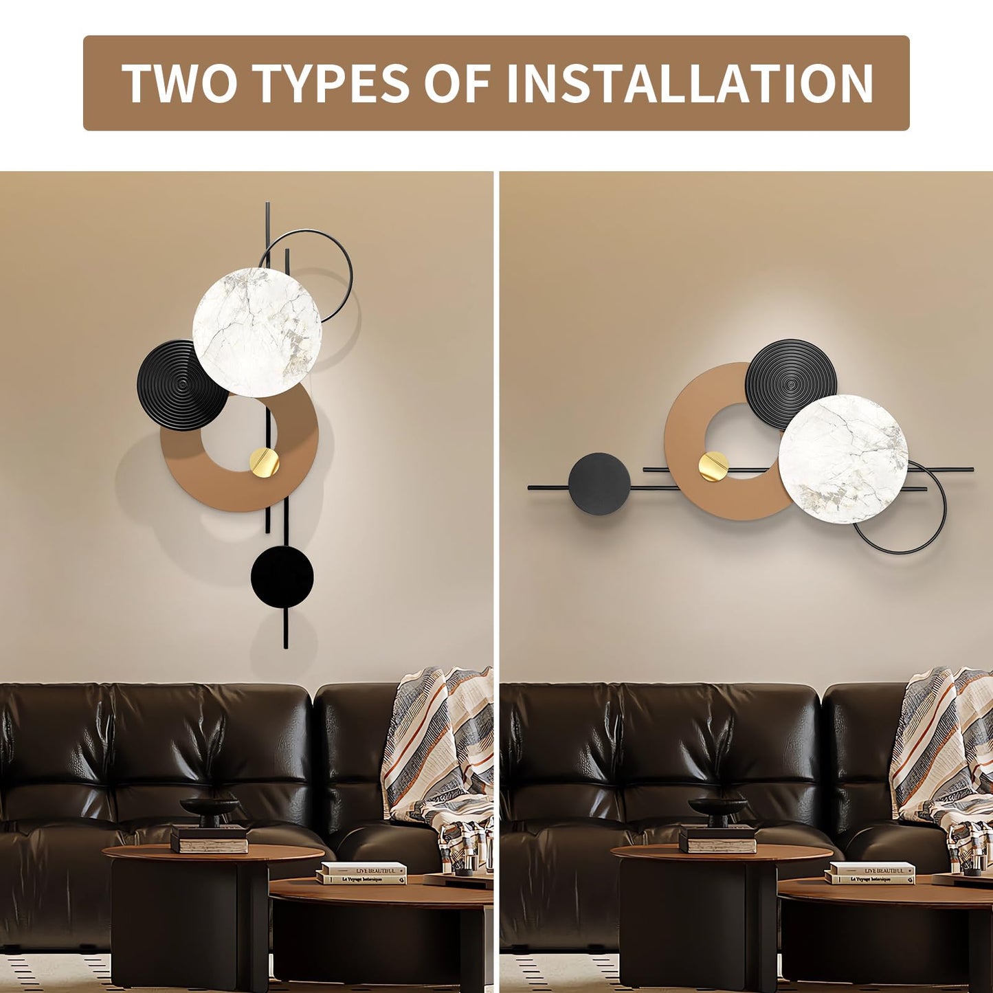 HEBOIX Large Metal Wall Decor Modern Metal Wall Art 3D Wall Sculptures Handmade Wall Hanging Decoration for Living Room Dinning Room Bathroom Entryway Kitchen Office (19''Lx39''W)