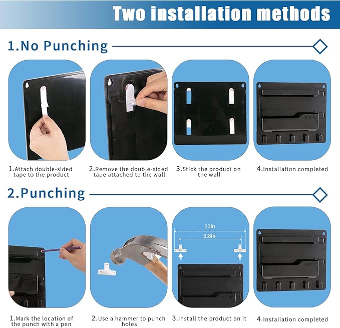 YONGAIJIA Bedside Wall Mount Shelf, Adhesive Bedside Organizer for Remote、Phone、Glasses. Bedside Accessories Storage suitable for College Dorm 、bunk bed 、 Bedroom、Rv（Black）