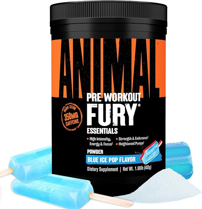Animal Fury Pre Workout Powder ??Blue Ice Pop, 350mg Caffeine, BCAA Amino Acids, 2g Beta Alanine, Citrulline & Tyrosine, Energy, Focus, Strength, Endurance, Preworkout for Men & Women, 30 Servings