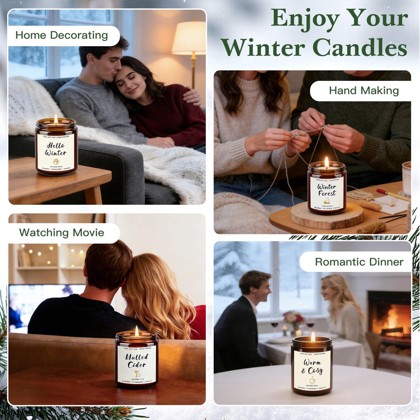 4 Pack Candles for Home Scented, 28oz Soy Candle Set, Scented Candles with Apple Cinnamon, Fir Balsam, Mulled Cider, Sandalwood – Holiday Candle Gifts for Women, Mothers, Galentines Day & Cozy Nights