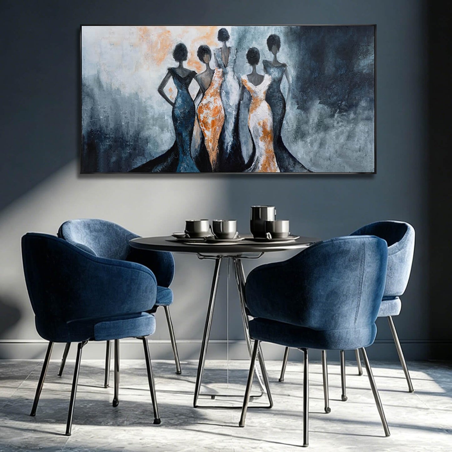Black Girl Wall Art,Women Canvas Posters Wall Decor,Black And Blue Photo Pictures Prints,Framed Arts for Home Living Room Bedroom 24"x48"