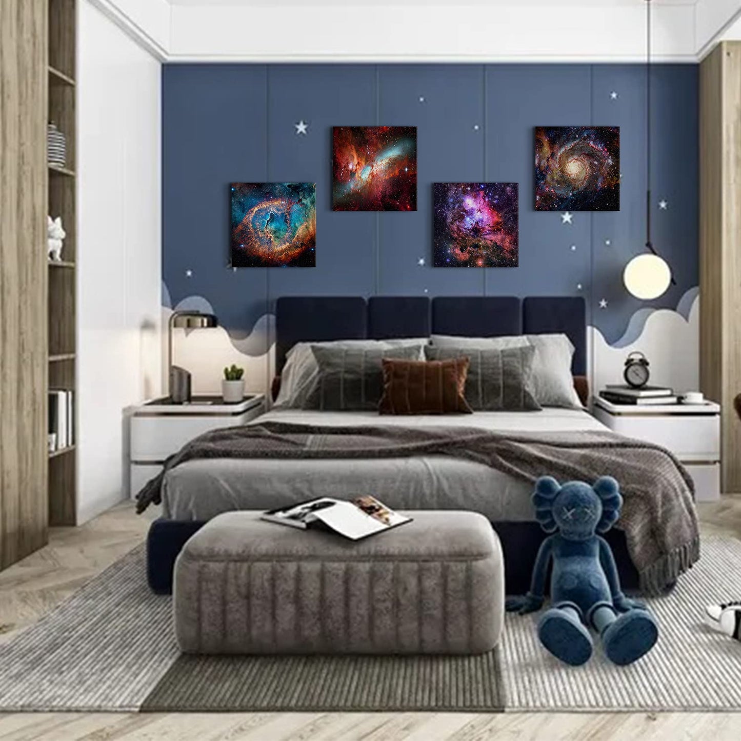 Space Decor for Boys Room Galaxy Canvas Pictures Nebula Wall Art Kids Bedroom Outer Space Room Decor Interstellar Posters Astronomy Painting Universe Artworks for Living Room Home Decoration 12x12" 4
