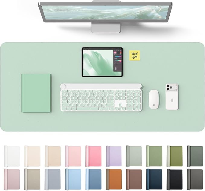 YSAGi Leather Desk Protector, Office Mat, Large Mouse Mat, Non-Slip PU Leather Blotter, Laptop Desk Mat, Waterproof Writing Pad for Office and Home(Pale Green, 42" x 17.2")
