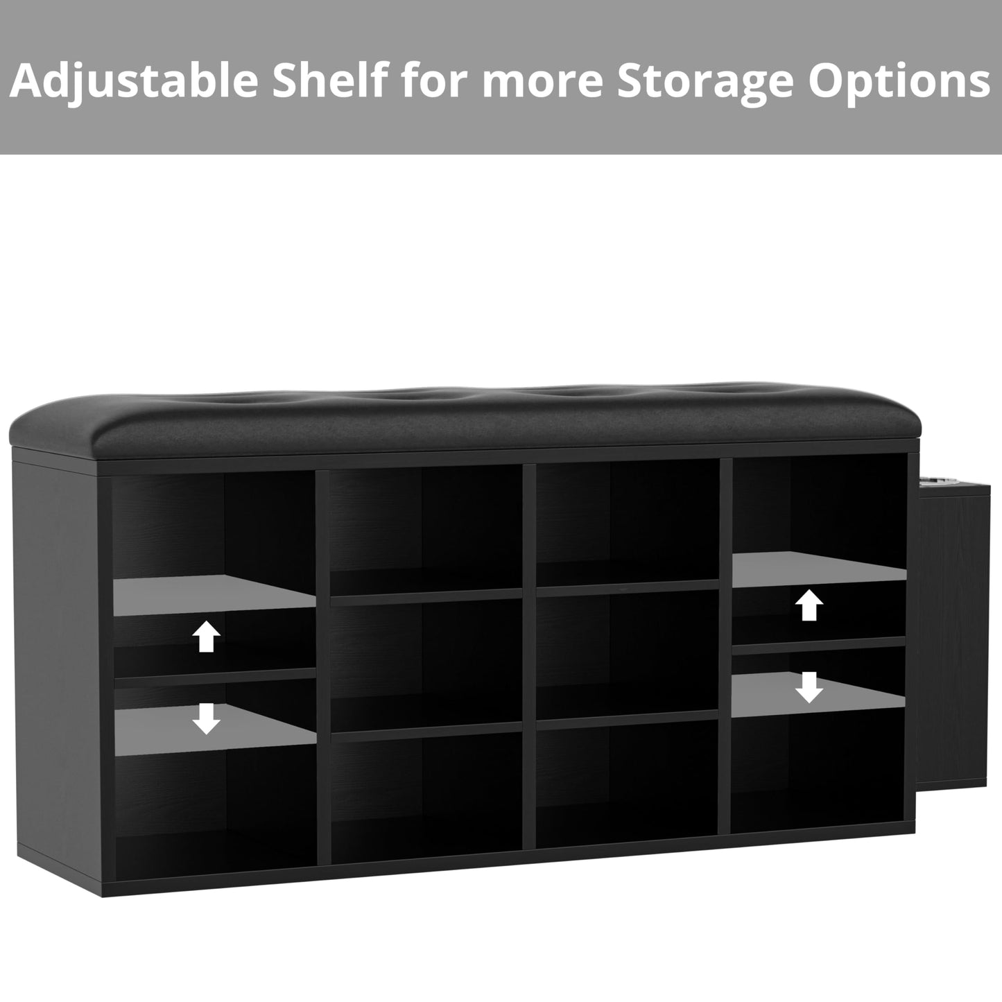 IRONCK Shoe Bench, Ten Cubbies Storage Entryway Bench with PU Leather, Cubby Shoe Rack Organizer with Adjustable Shelves for Living Room, Bedroom, Black