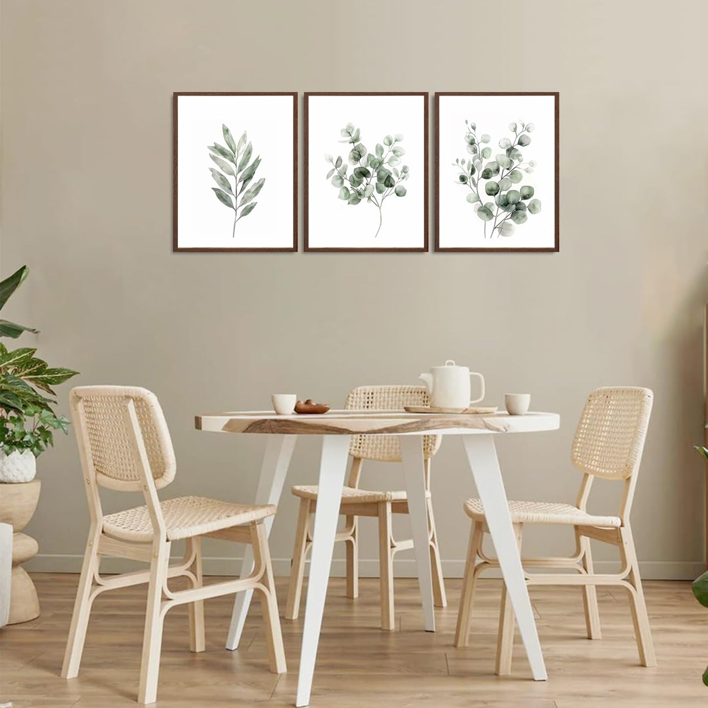 Sage Green Botanical Canvas Wall Art Poster Set of 3, Eucalyptus Leaf Pictures Wall Decor Paintings, Minimalist Plant Prints Aesthetic Home Decor for Living Room Bedroom Bathroom 12x16 inch Unframed