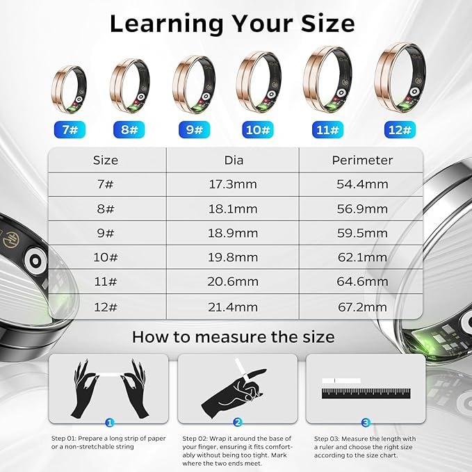 Ultra-Thin Smart Ring for Women Men,Sleep Tracker Ring with Heart Rate, Waterproof Fitness Ring for Activity Monitoring/Steps/Calories,No Subscription Fee,for iSO & Android (ROSEGlod,10#)