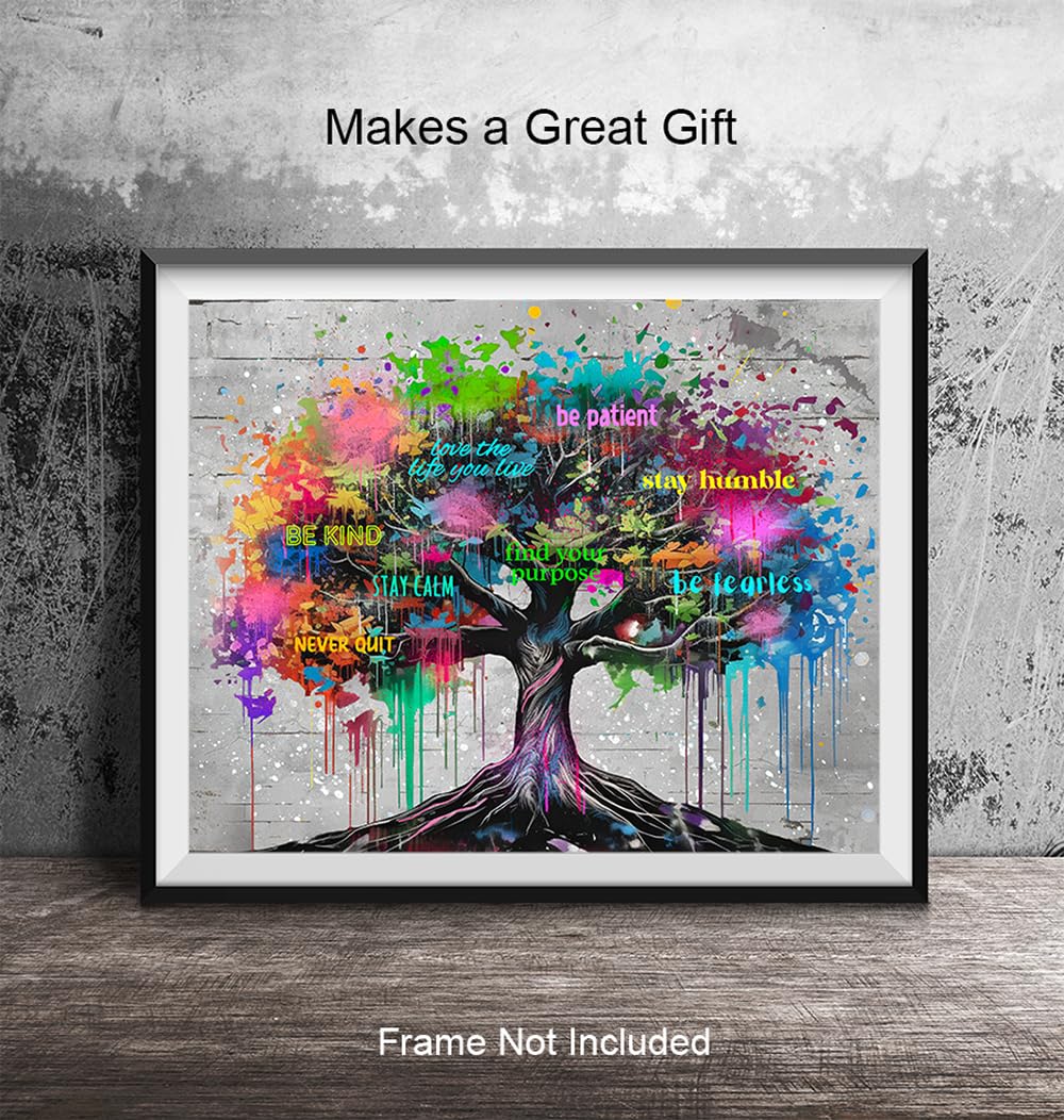Inspirational Tree of Life Wall Art - Home Office Gifts for Women - Boss lady - Womens empowerment - Growth mindset - Success Wall Art - Graffiti Decor - Banksy Print - Motivational poster