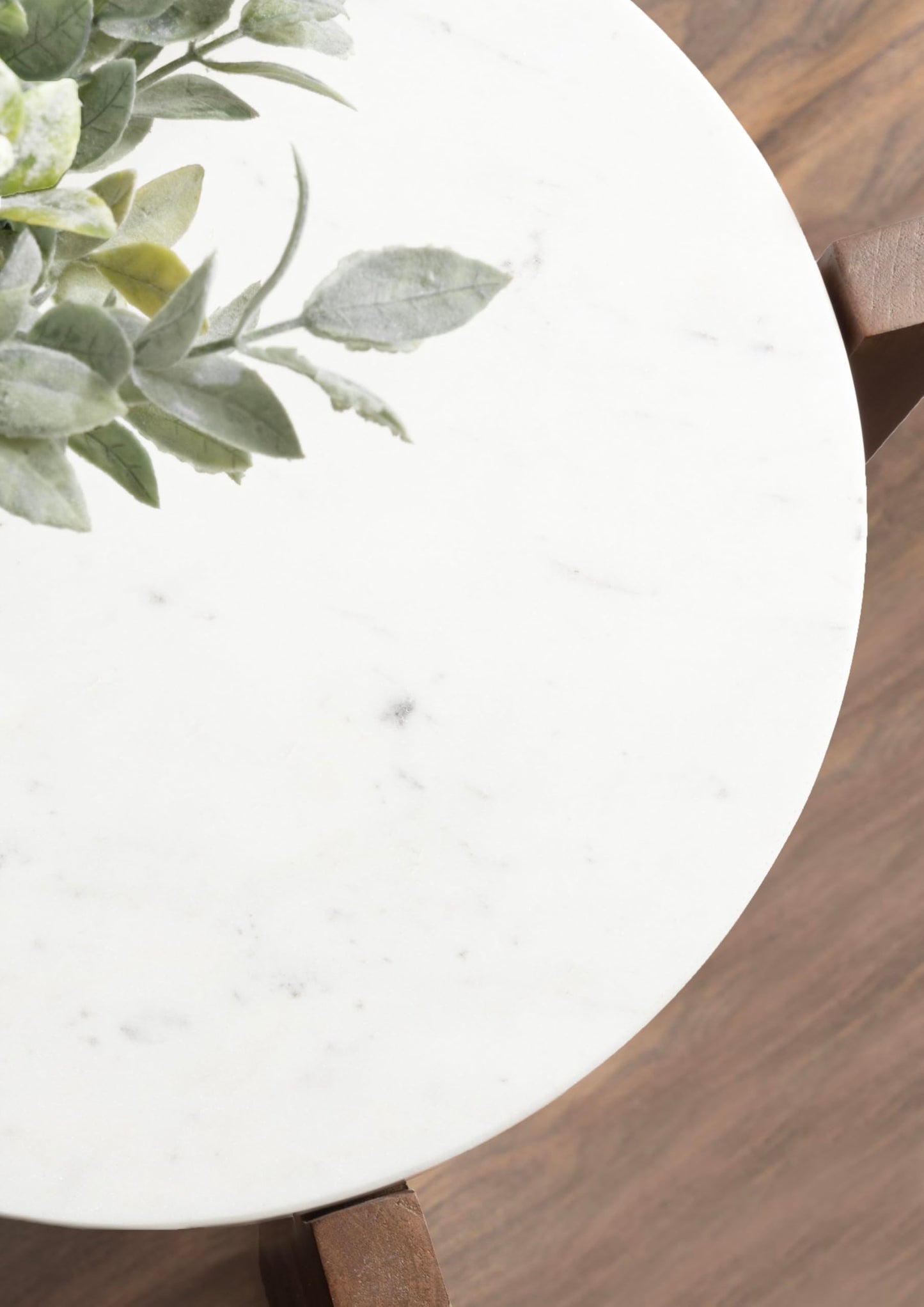 Kate and Laurel Moxley Transitional Round Side Table; 16 x 16 x 22; White Marble and Walnut Brown; Tiered Pedestal Table with Authentic Marble Tabletops for Bedroom Nightstand or Indoor Plant Stand