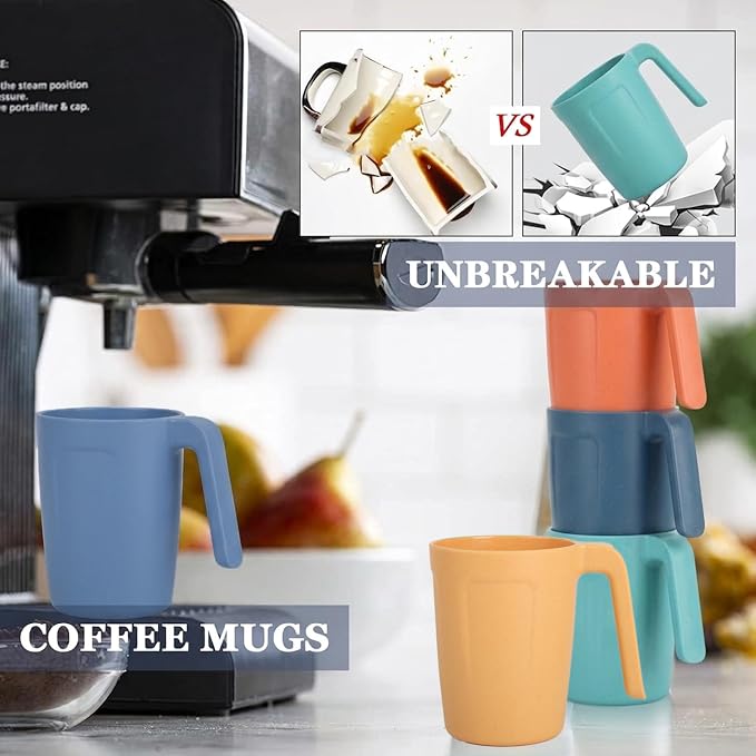 Homienly Wheat Straw Coffee Mugs, Alternative to Plastic Coffee Cups, Set of 6, Unbreakable Camping Coffee Mugs, 16 OZ Cups for Tea, Coffee, Milk, Dishwasher and Microwave Safe Kids Mug, Multi