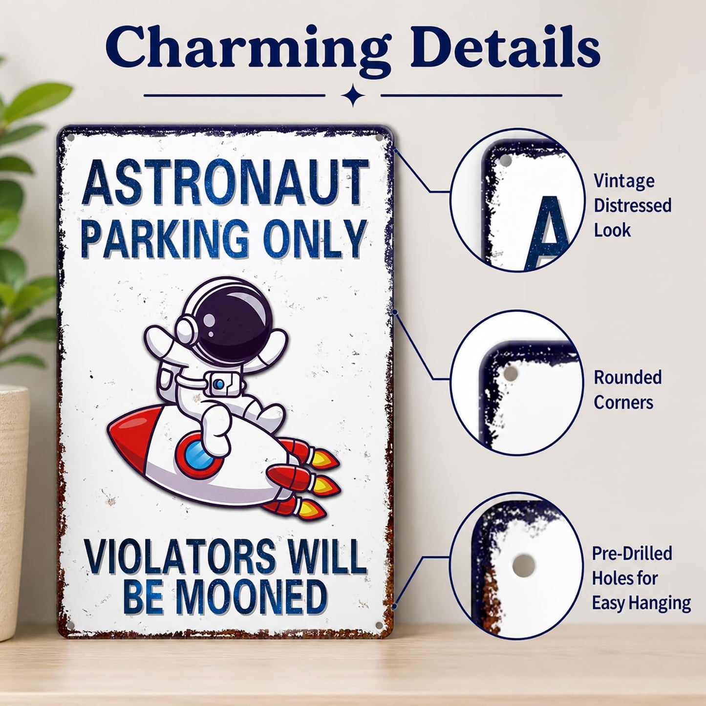 Perfect Space Gifts for Kids - Astronaut Parking Only Sign - Outer Space Themed Decor for Boys Room | Fun Space Poster for Kids Wall Art, 8 x 12 Inch (936)