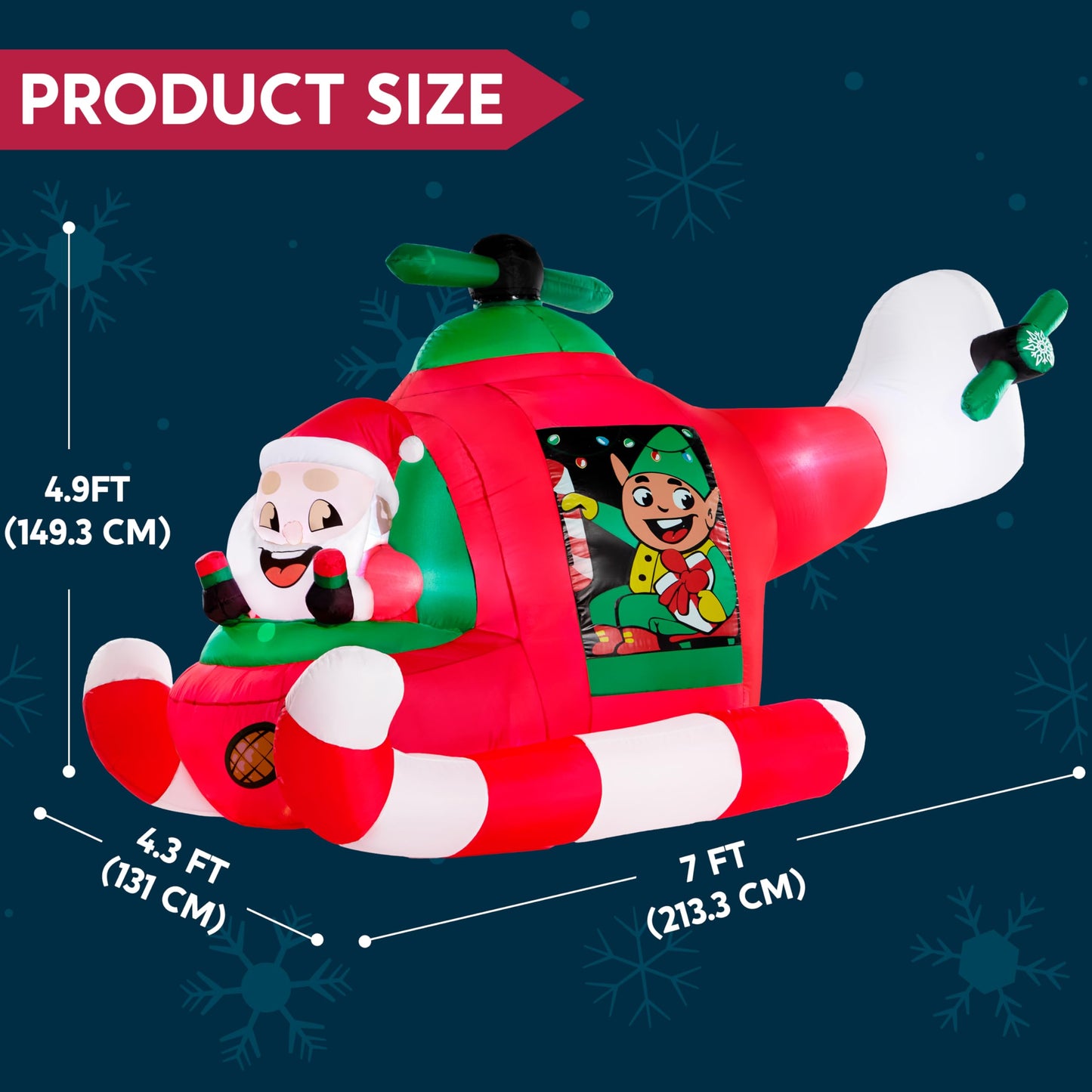 JOIEDOMI 7 FT Long Christmas Inflatable Santa Elf on Animated Helicopter, Blow Up Santa Inflatable on Flying Airplane with Rotating Propeller Yard Decor with LED for Xmas Party Garden Lawn Decor