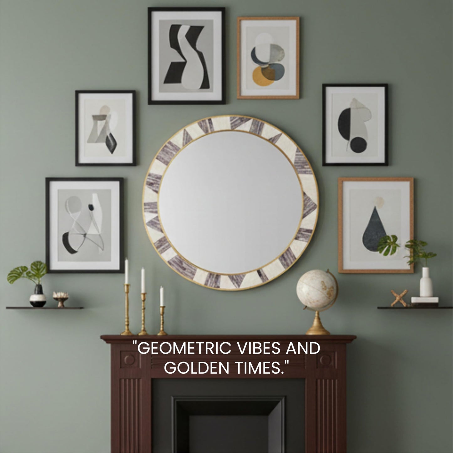 RUDRAKSHA CORPORATION Bone Inlay Mirror Frame Handcrafted Decorative Wooden Frame with Intricate Bone Inlay Pattern for Elegant Home, Living Room, Bedroom and Bathroom Wall Décor