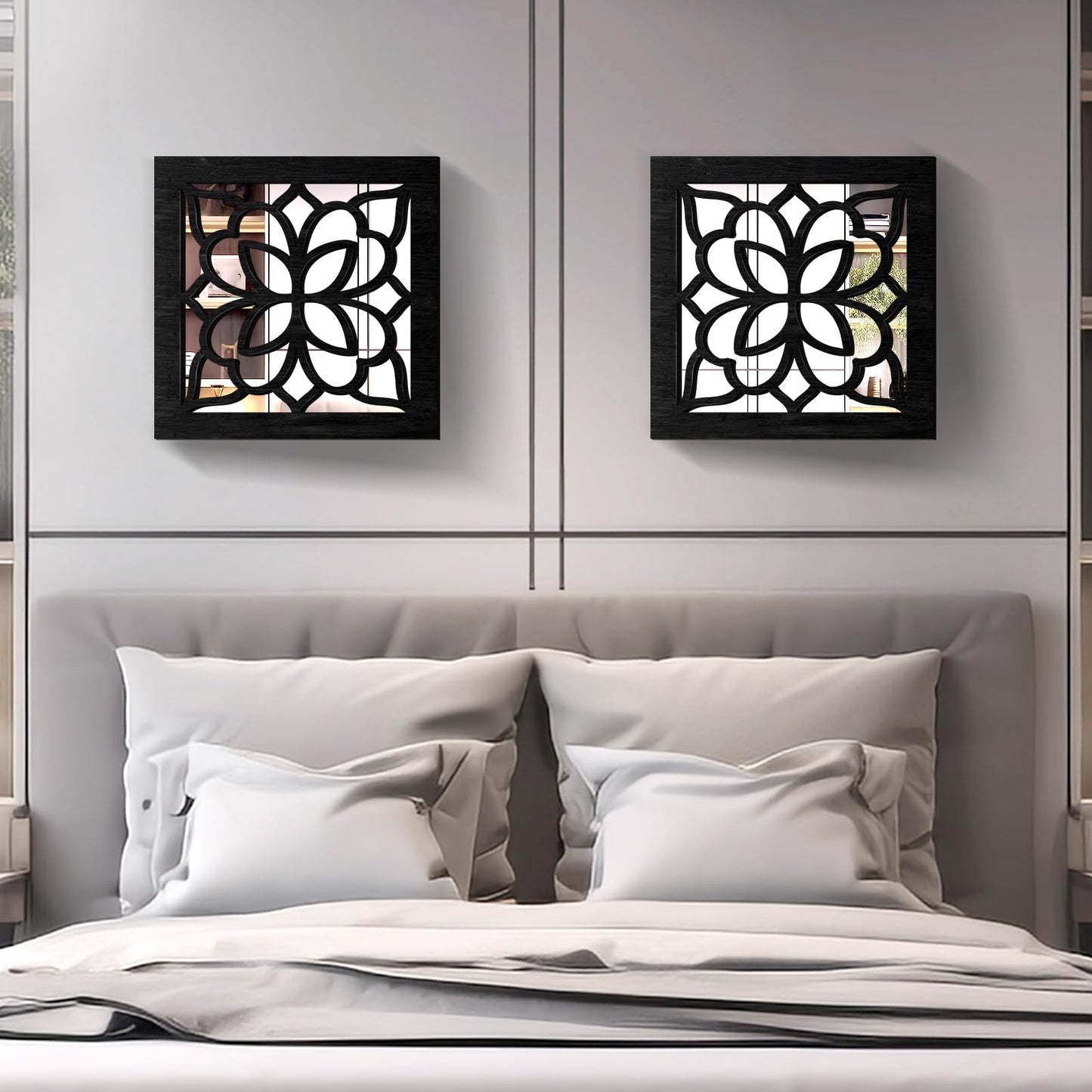 KOYILTD 2 PCS Square Wall Mirror,Rustic Farmhouse Wall Mirrors,12 inch Small Mirror Art (style2 Black)