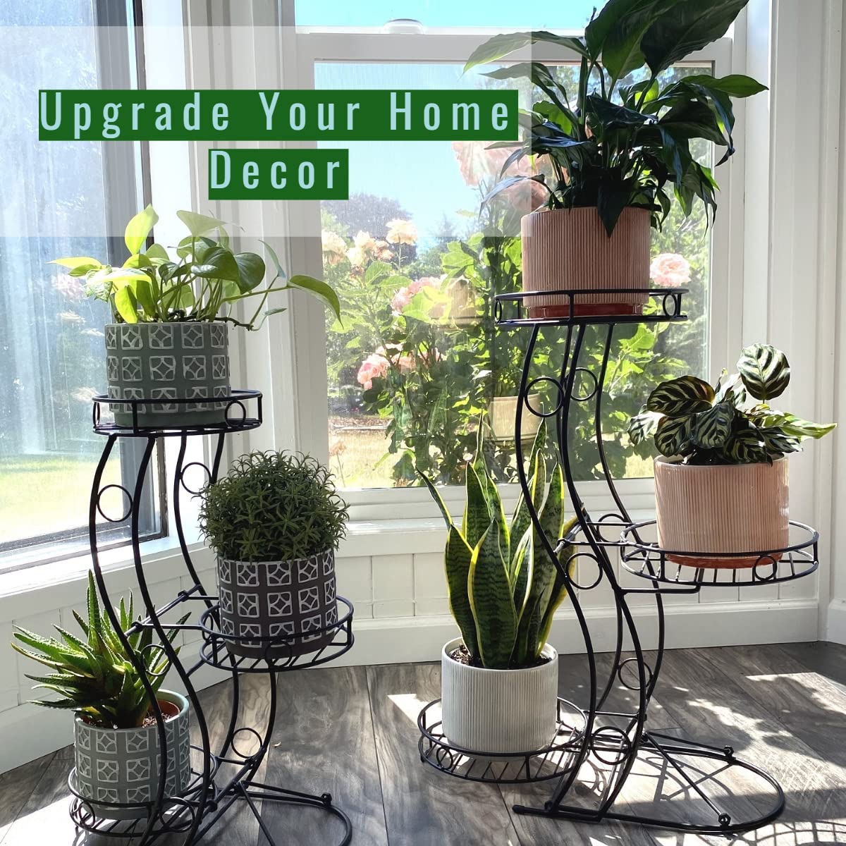 Cocoyard Three Flower Pot Collapsible Plant Stand. No Assembly Required. Tiered Metal Plant Stand, Tri Level Planter Stand, Indoor Outdoor Heavy Duty Modern Flowerpots Holder Rack (Large)