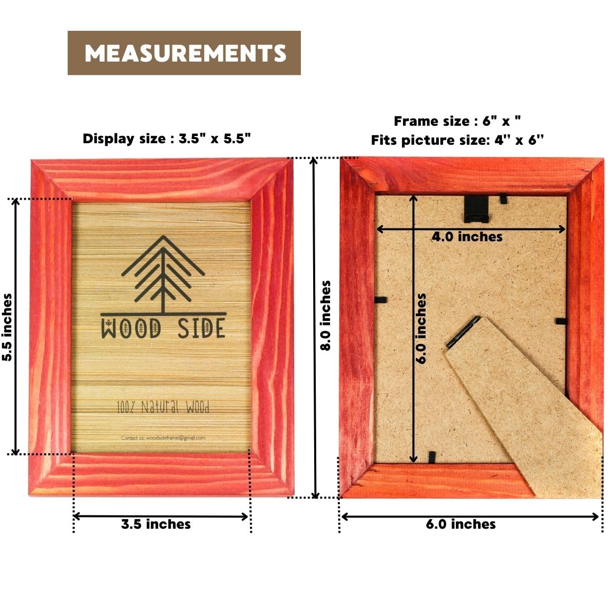 Rustic Wooden Picture Frame 4x6 Inch - Set of 2-100% Natural Eco Barn Wood with Real Glass - Made for Wall Hanging and Tabletop Display - Red
