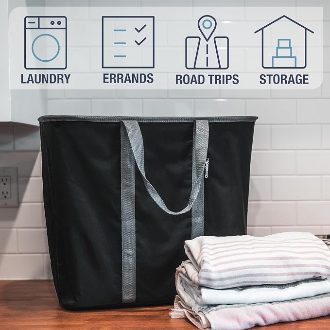 CleverMade Collapsible Laundry Caddy – Foldable Laundry Hamper & Tote, XXL 64L Pop-Up Laundry Basket with Handles, Space-Saving Laundry Organizer for Home & Travel, 2 Pack - Charcoal Gray