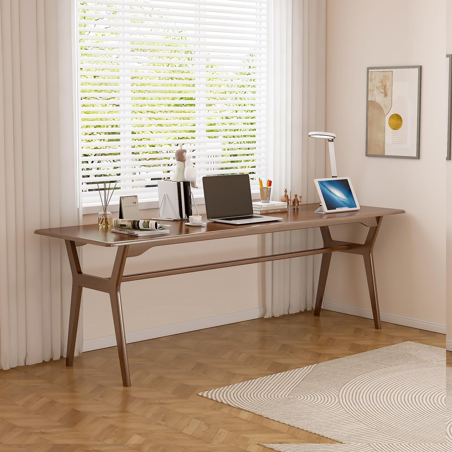 OSCHF Solid Wood Study Desk - 78.8" Double Long Computer Table for Home Office, 2-Person PC Workstation, Walnut