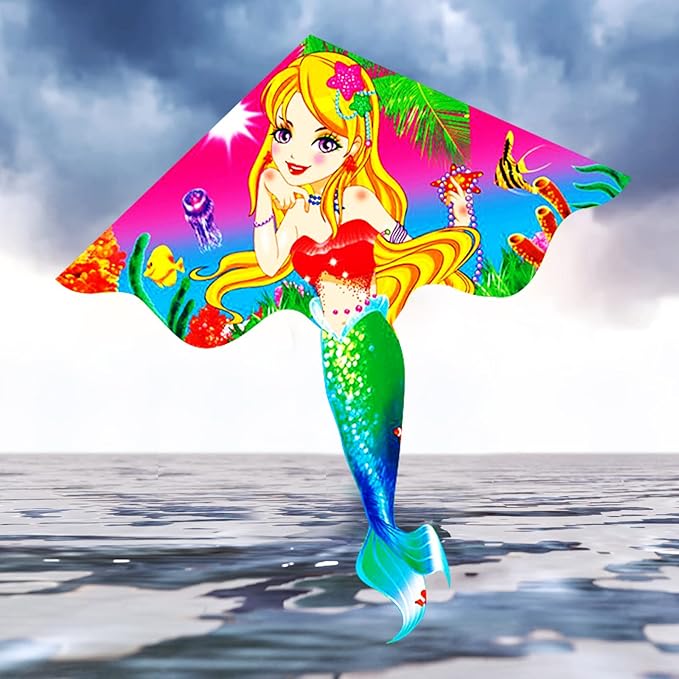 HENGDA KITE Beautiful Mermaid Kite for Kids Children Lovely Cartoon,Easy to Fly and Assemble,Suitable for Outdoor Activities
