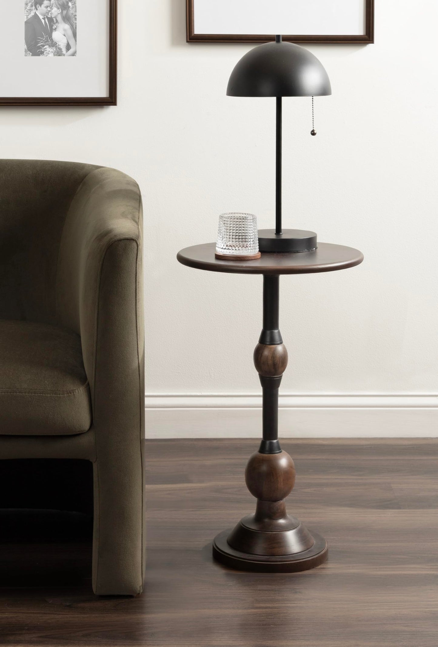 Kate and Laurel Rawlings Traditional Wood and Metal Round Side Table, 14 x 24, Dark Brown and Black, Vintage Pedestal Table for Use as Living Room End Table, Plant Stand, or Bedroom Nightstand