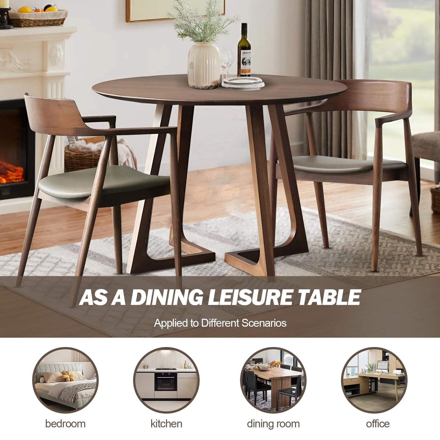 Walnut Round Dining Table for 4, 35.4" Small Wood Round Kitchen Table with Solid Wood Legs, Mid Century Modern Dining Room Tables for Home, Restaurant,Circle Coffee Table for Small Space