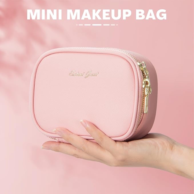 Mini Makeup Bag with Led Mirror, Small Travel Make up Bag 3 Light Modes Adjustable Brightness, for Women Organizer Cosmetic Bag, Portable Travel Train Toiletry Bag, for Pool Parties Work Touch-Ups