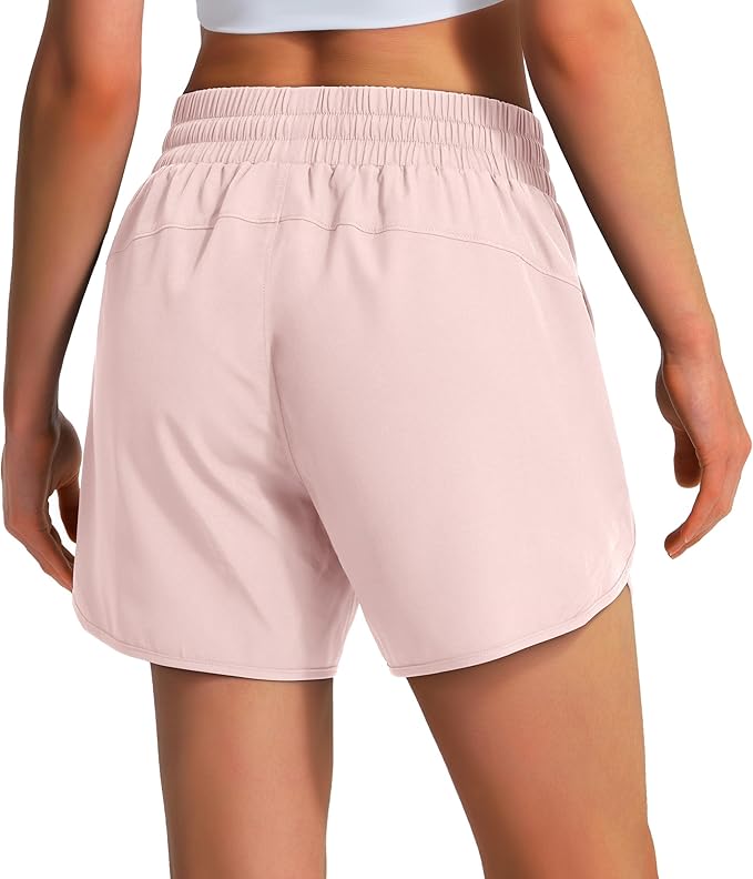 Ksmien Women's 5" Athletic Running Shorts Quick Dry Lightweight Workout Gym Shorts with Zipper Pockets UPF 50+